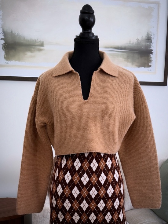 OAK + FORT Sweaters - OAK + FORT Camel Cropped Polo Sweater